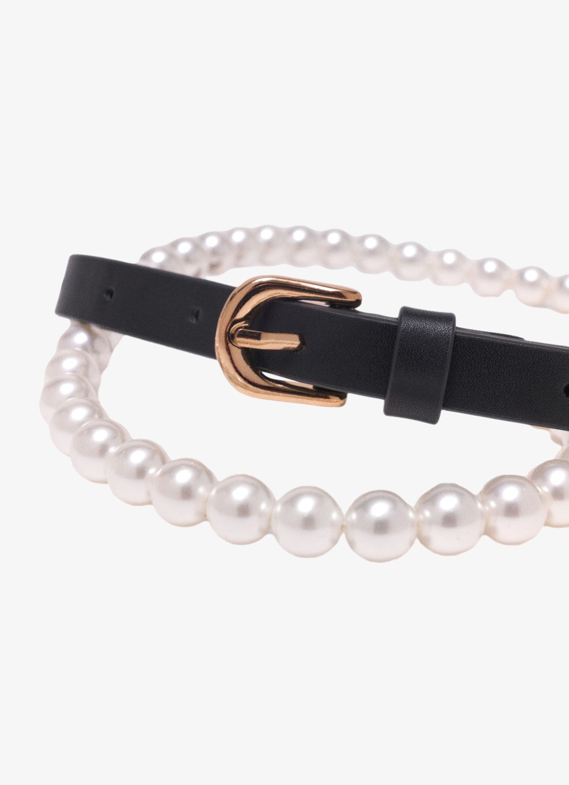 Maje Riem van leer met imitatieparels - detail 3 zwart