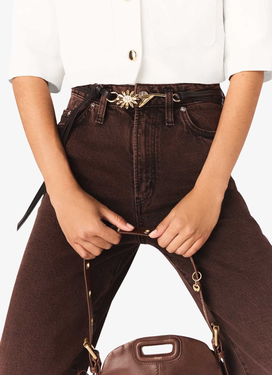 Maje Riem van leer met strass - voorkant 2 jeans