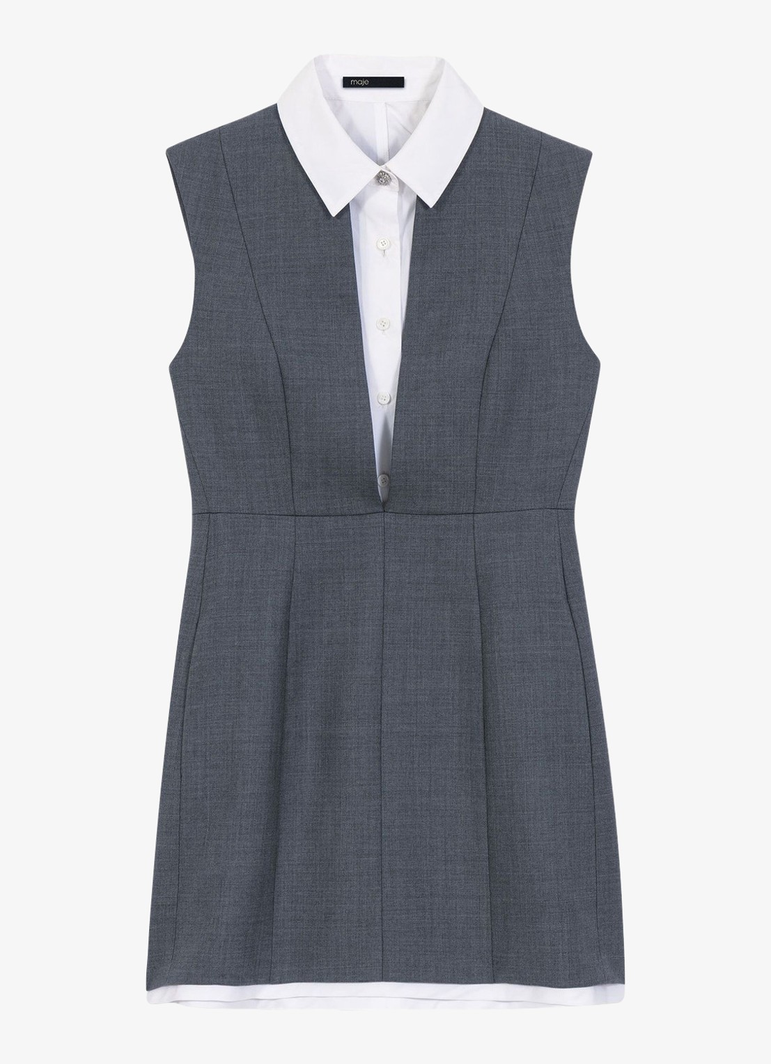 Maje Rigrey mini jurk in wolblend met afneembare kraag - voorkant grijs