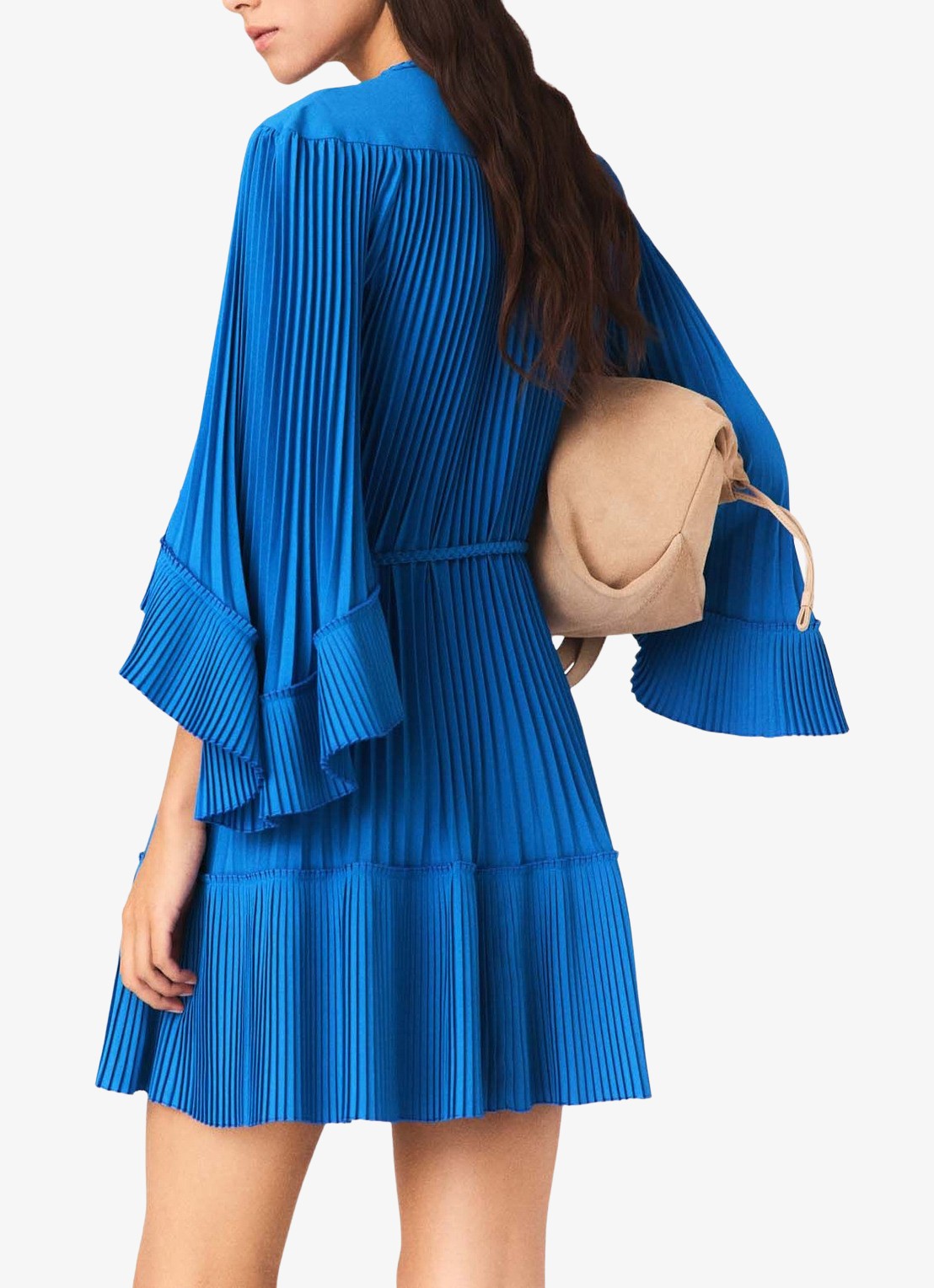 Maje Rilaje mini jurk met plooien - achterkant 5 donkerblauw