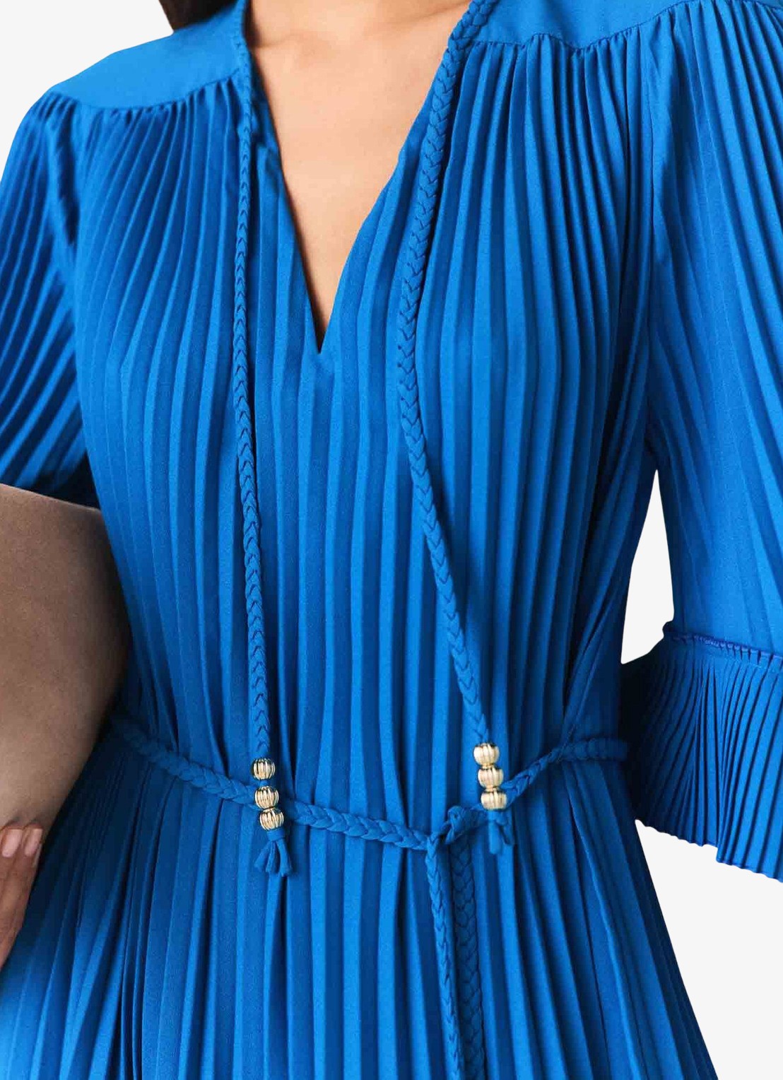 Maje Rilaje mini jurk met plooien - detail 4 donkerblauw