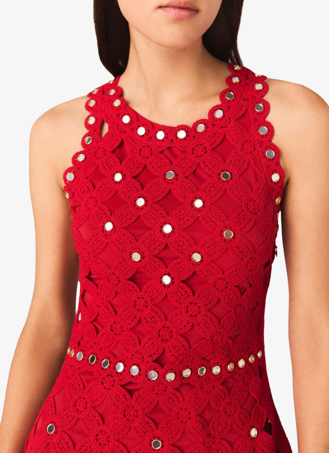 Maje Rimi midi jurk met opengewerkt dessin - detail 4 rood