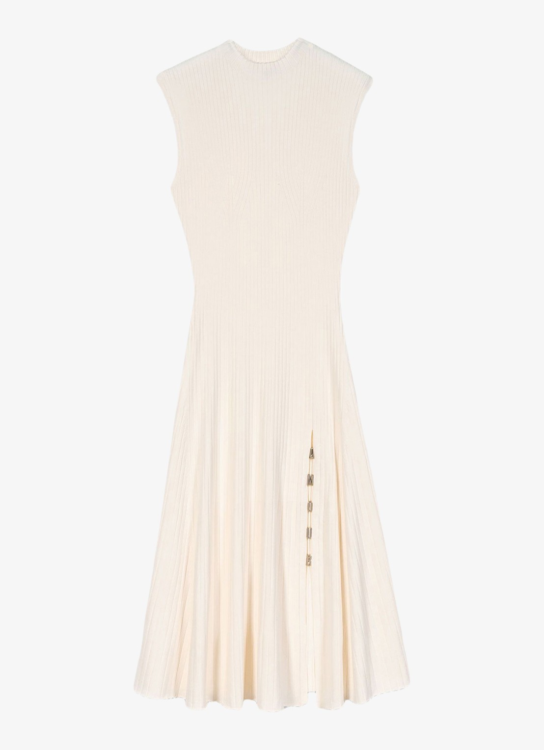 Maje Rimora ribgebreide midi jurk met split - voorkant beige