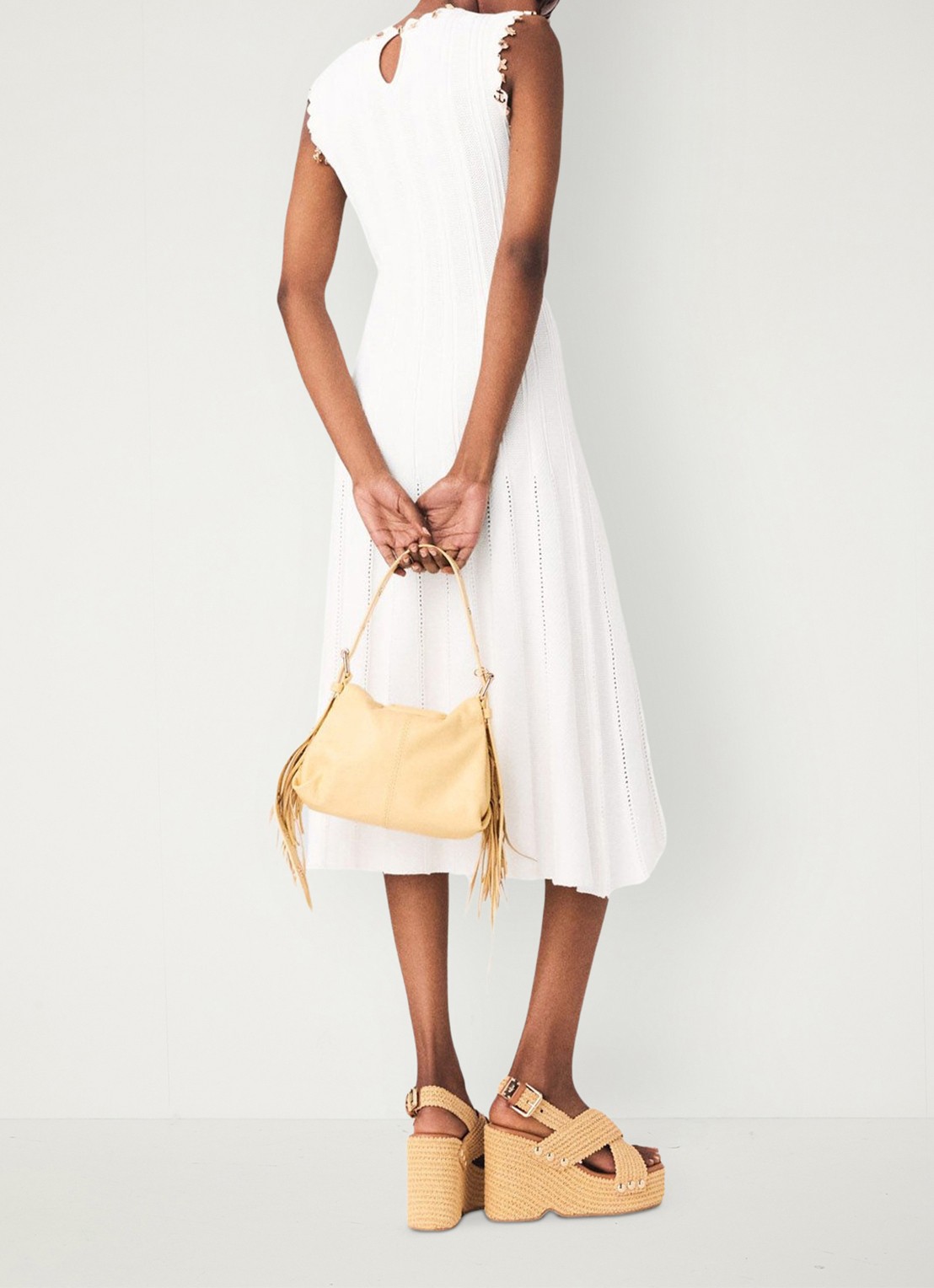 Maje Rishell ribgebreide midi jurk met strass - achterkant wit