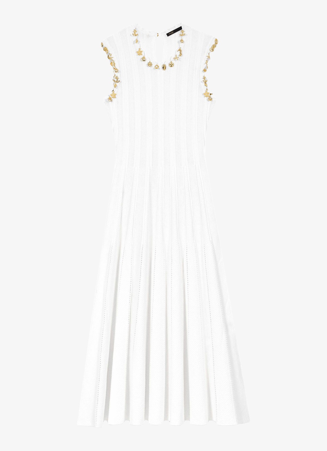 Maje Rishell ribgebreide midi jurk met strass - voorkant 2 wit