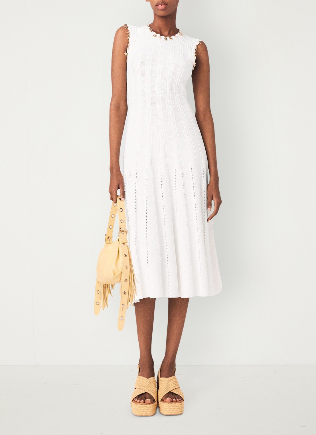 Maje Rishell ribgebreide midi jurk met strass - voorkant 3 wit