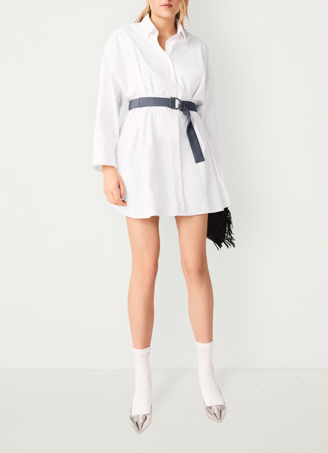 Maje Rishirt mini blousejurk met ceintuur - detail 3 wit