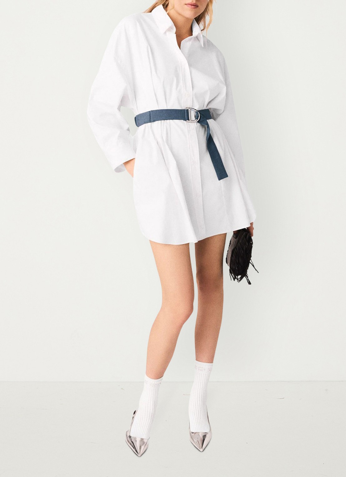 Maje Rishirt mini blousejurk met ceintuur - detail 4 wit
