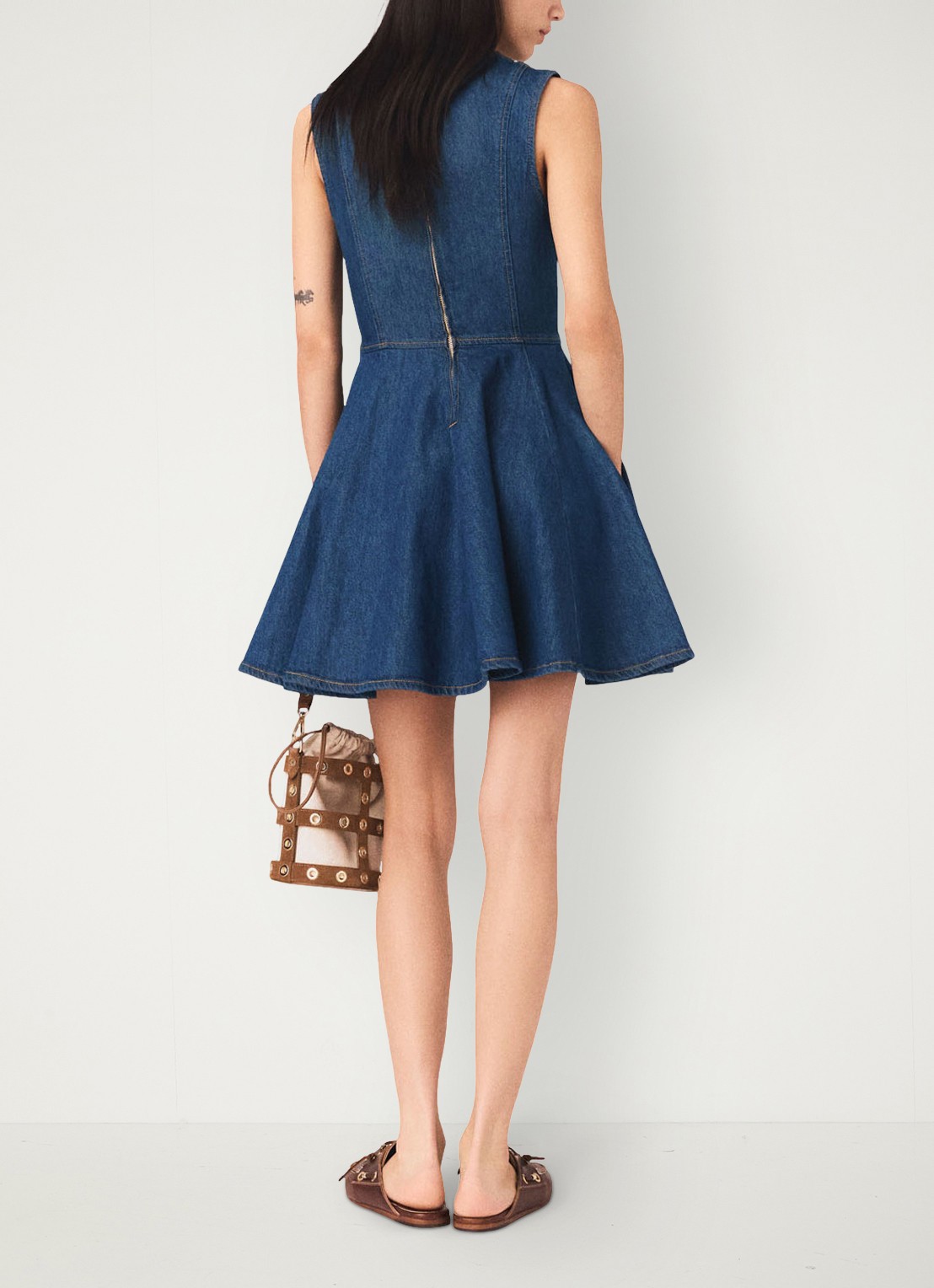 Maje Risunim mini jurk met plooien - achterkant 3 donkerblauw