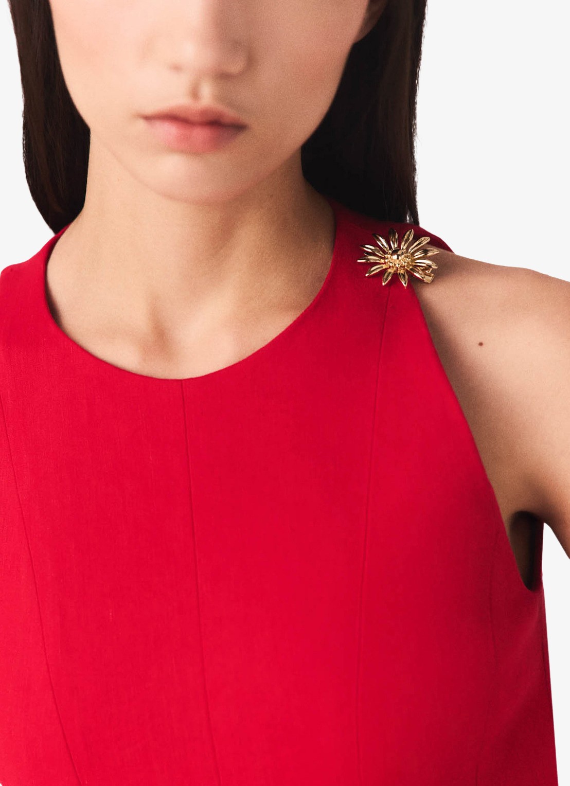 Maje Risunny mini jurk met plooien - detail 3 steenrood