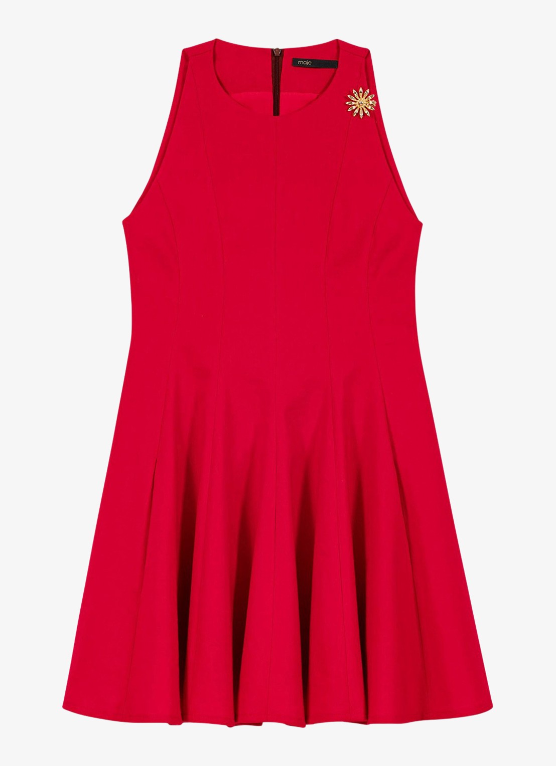 Maje Risunny mini jurk met plooien - voorkant 5 steenrood