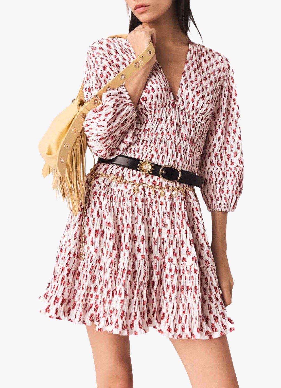 Maje Robbasemi mini jurk met print en plooien - detail rood