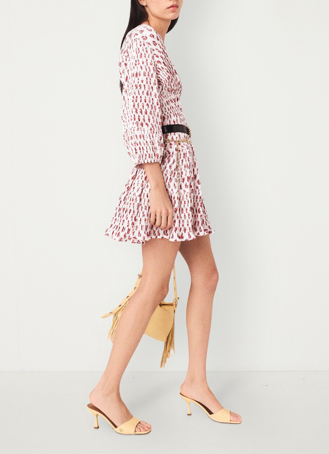 Maje Robbasemi mini jurk met print en plooien - detail 2 rood