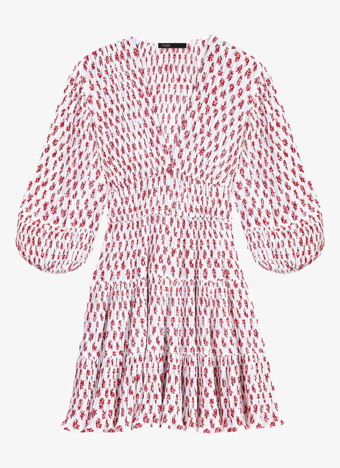 Maje Robbasemi mini jurk met print en plooien - voorkant 5 rood