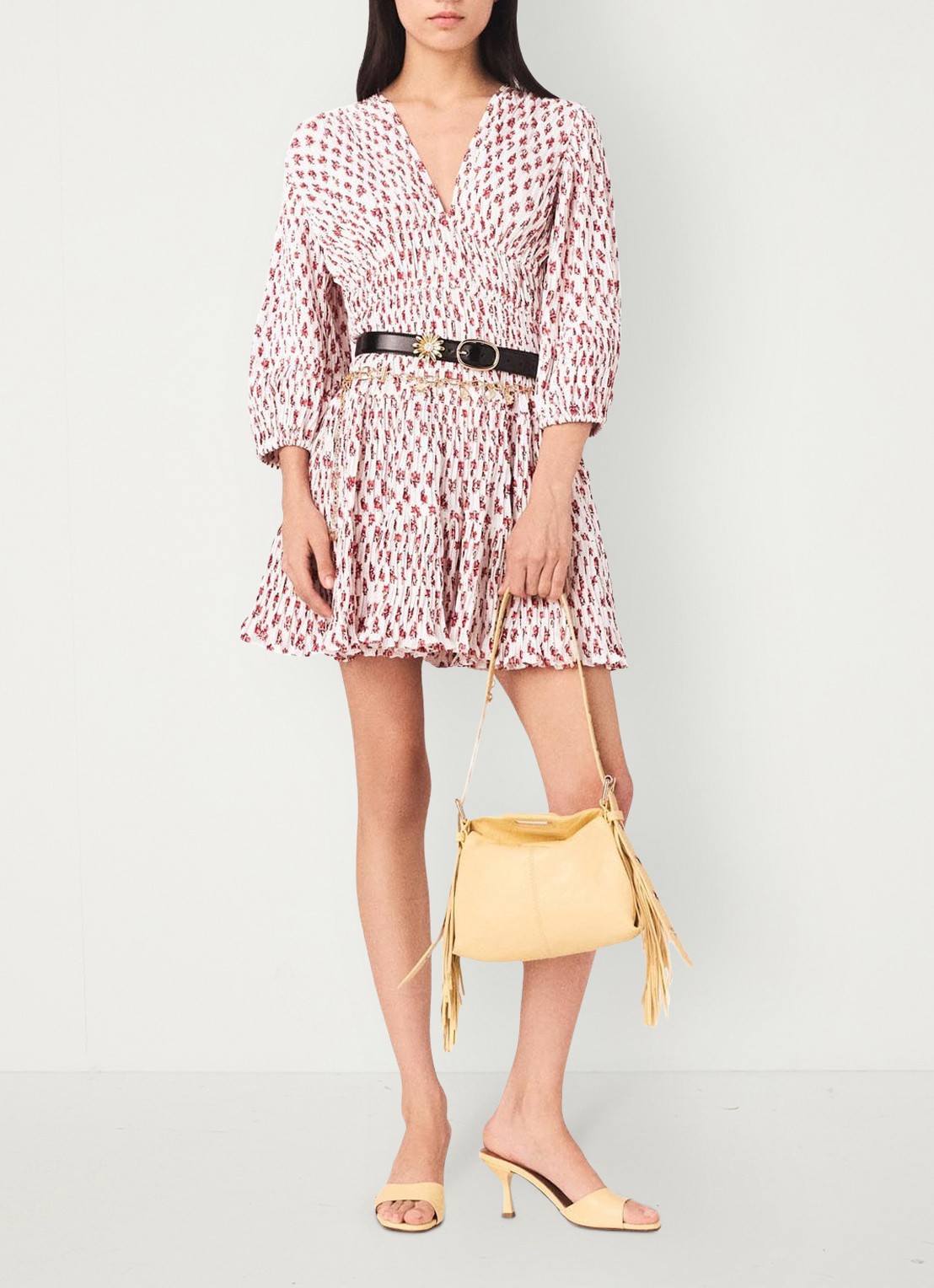 Maje Robbasemi mini jurk met print en plooien - voorkant 6 rood