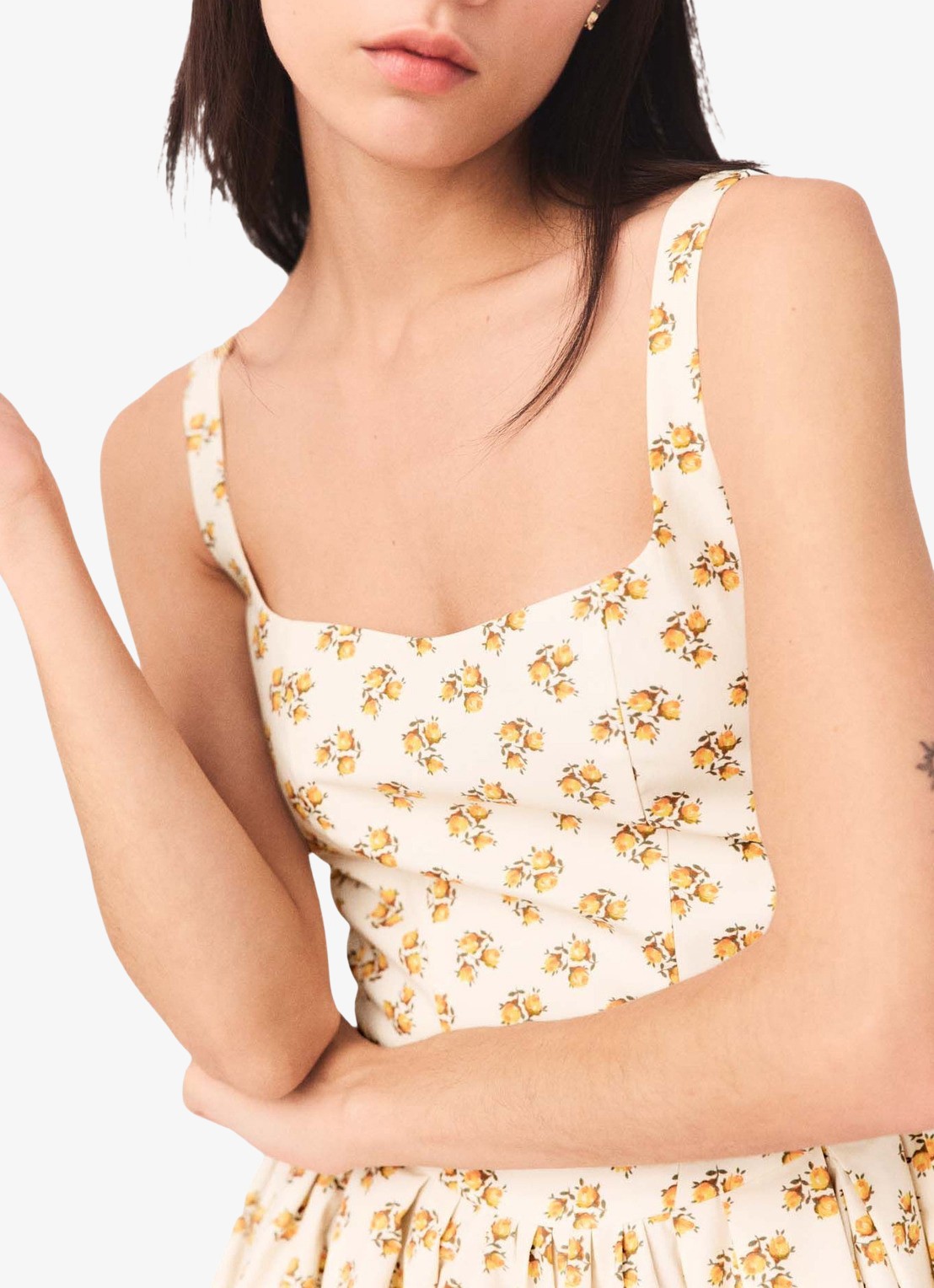 Maje Robolera mini jurk met print en plooien - detail 6 geel
