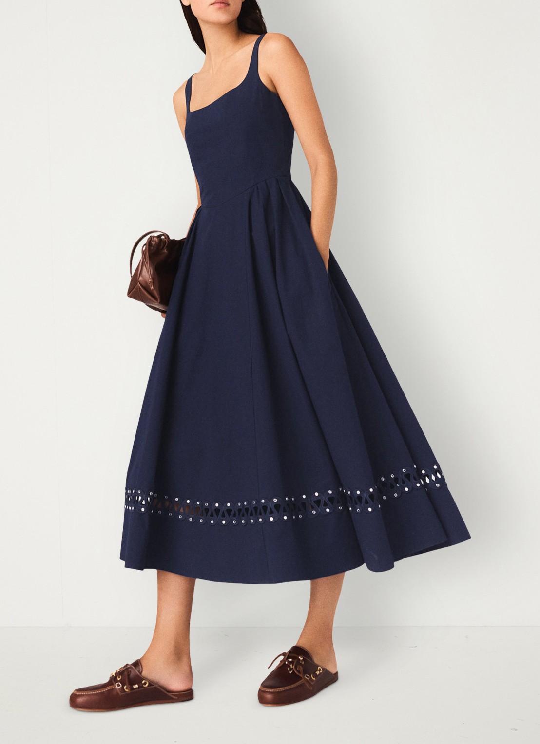 Maje Robolite midi jurk met opengewerkt dessin - detail 7 donkerblauw