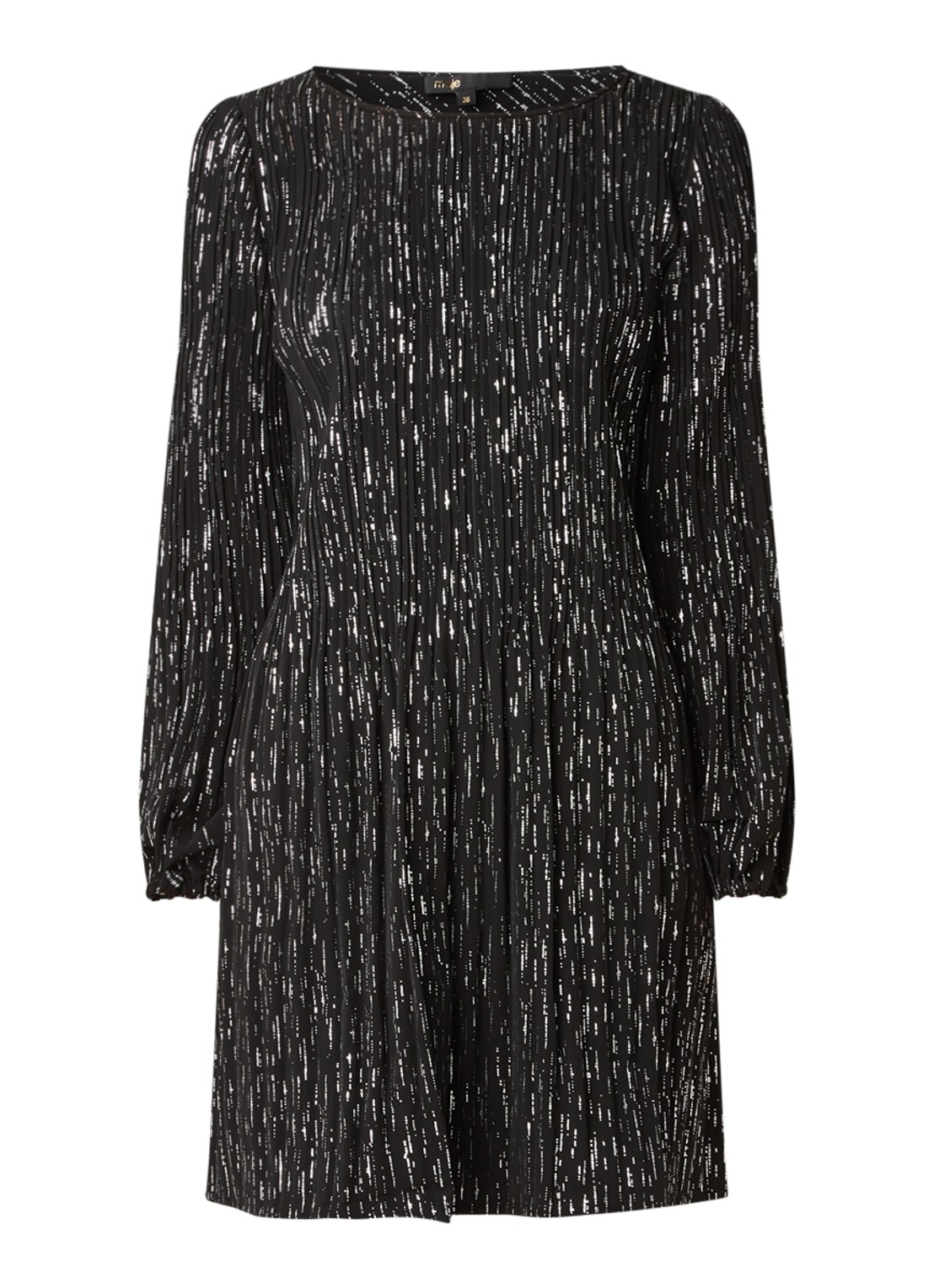 Maje Rocketa mini jurk met plissé en glitterprint - voorkant 3 zwart