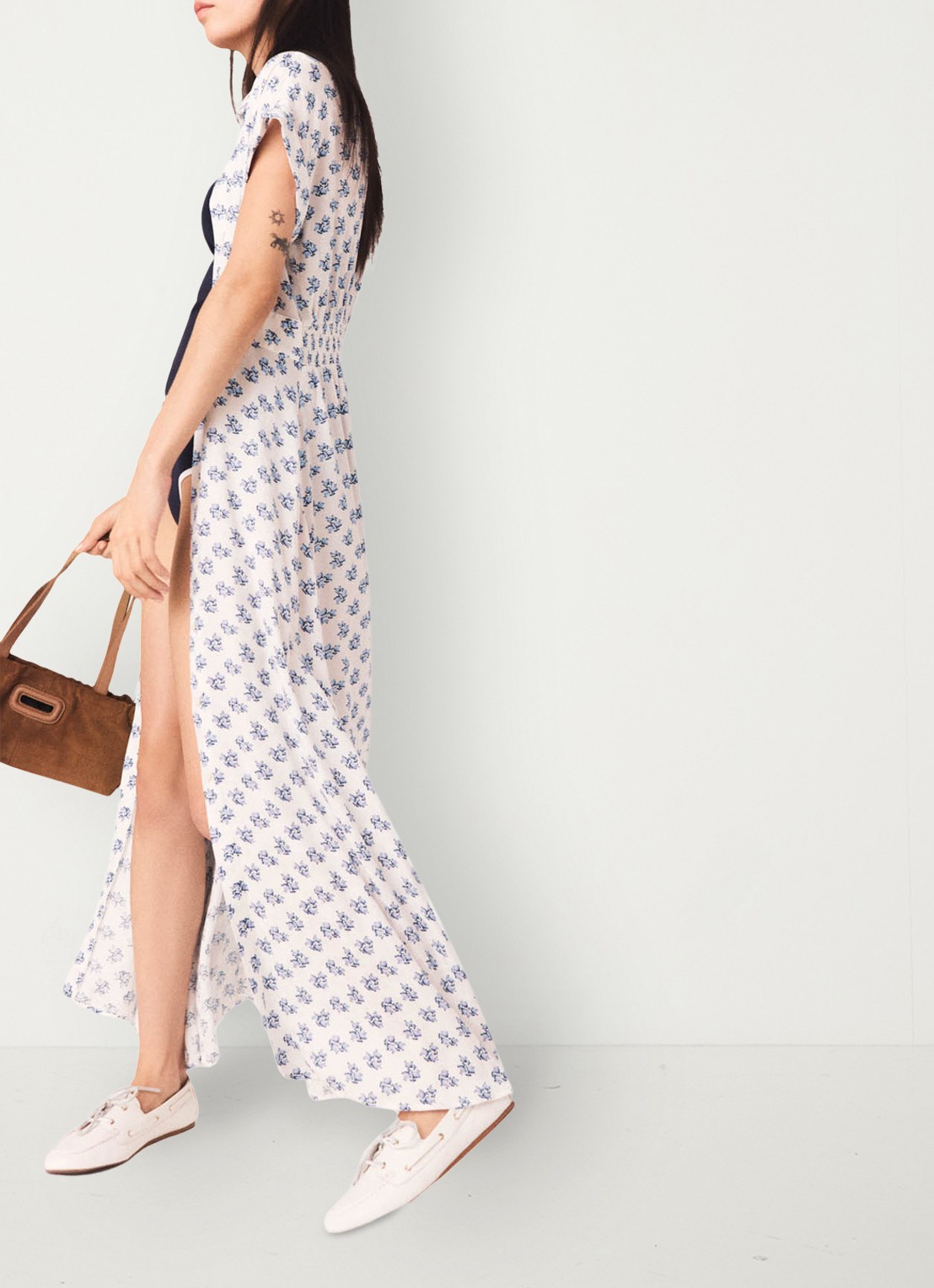 Maje Rubarsemi blousejurk met bloemenprint - detail blauw