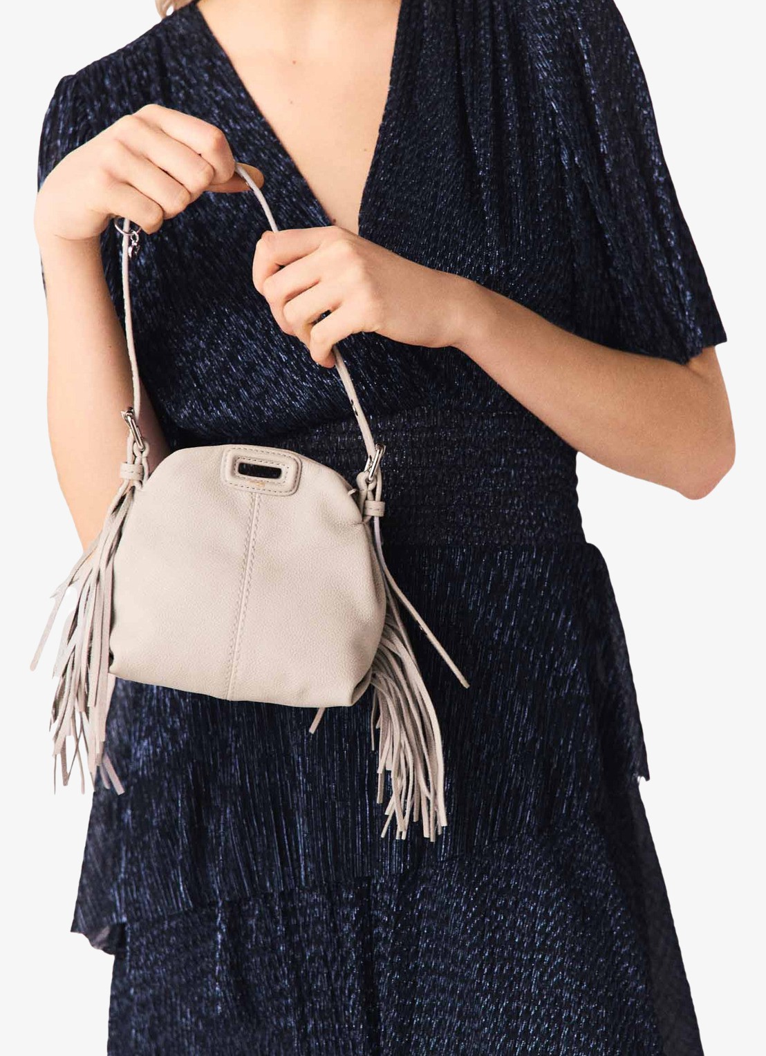 Maje Ruffiba midi jurk met volant - detail 5 donkerblauw
