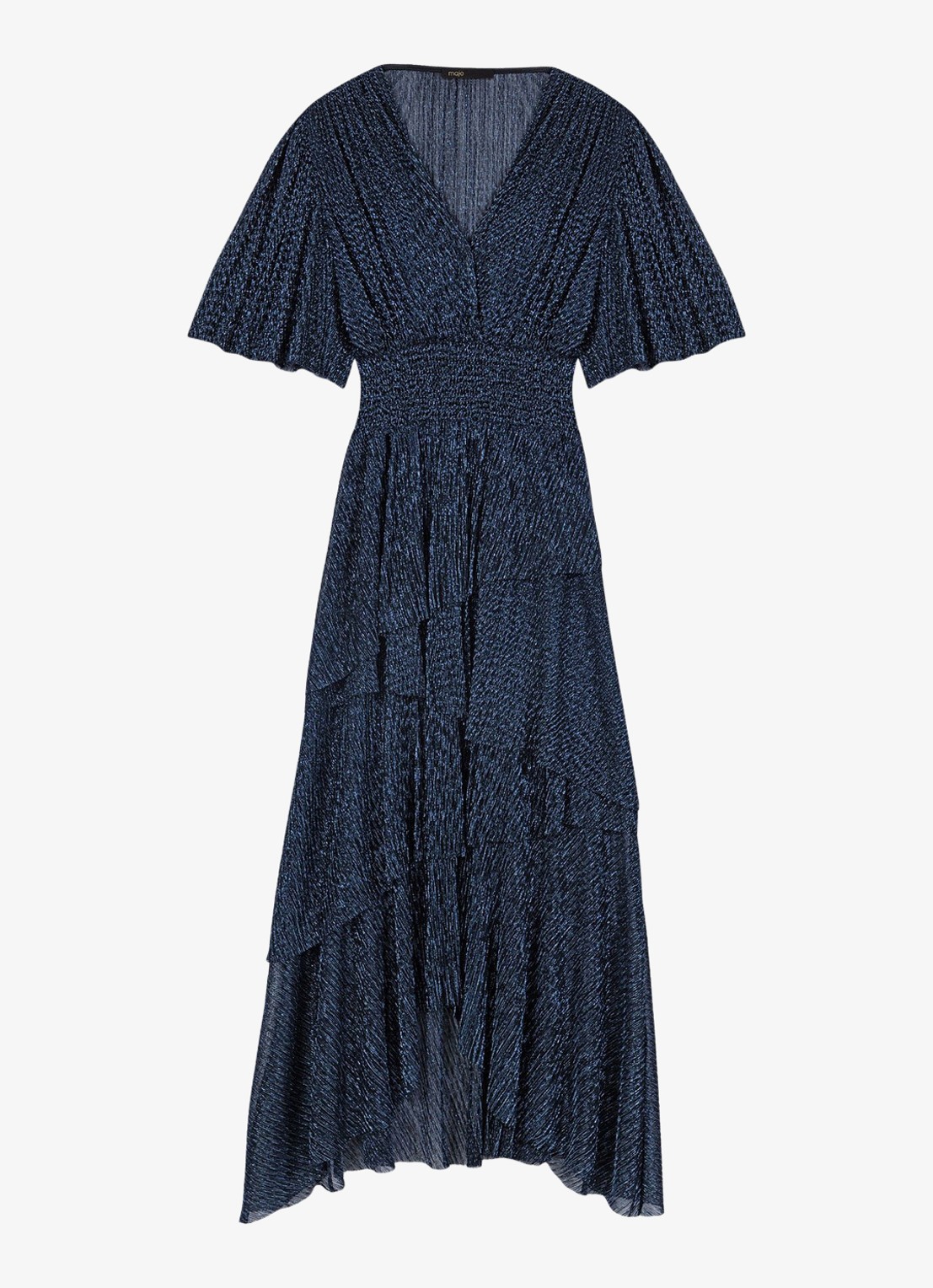 Maje Ruffiba midi jurk met volant - voorkant 7 donkerblauw
