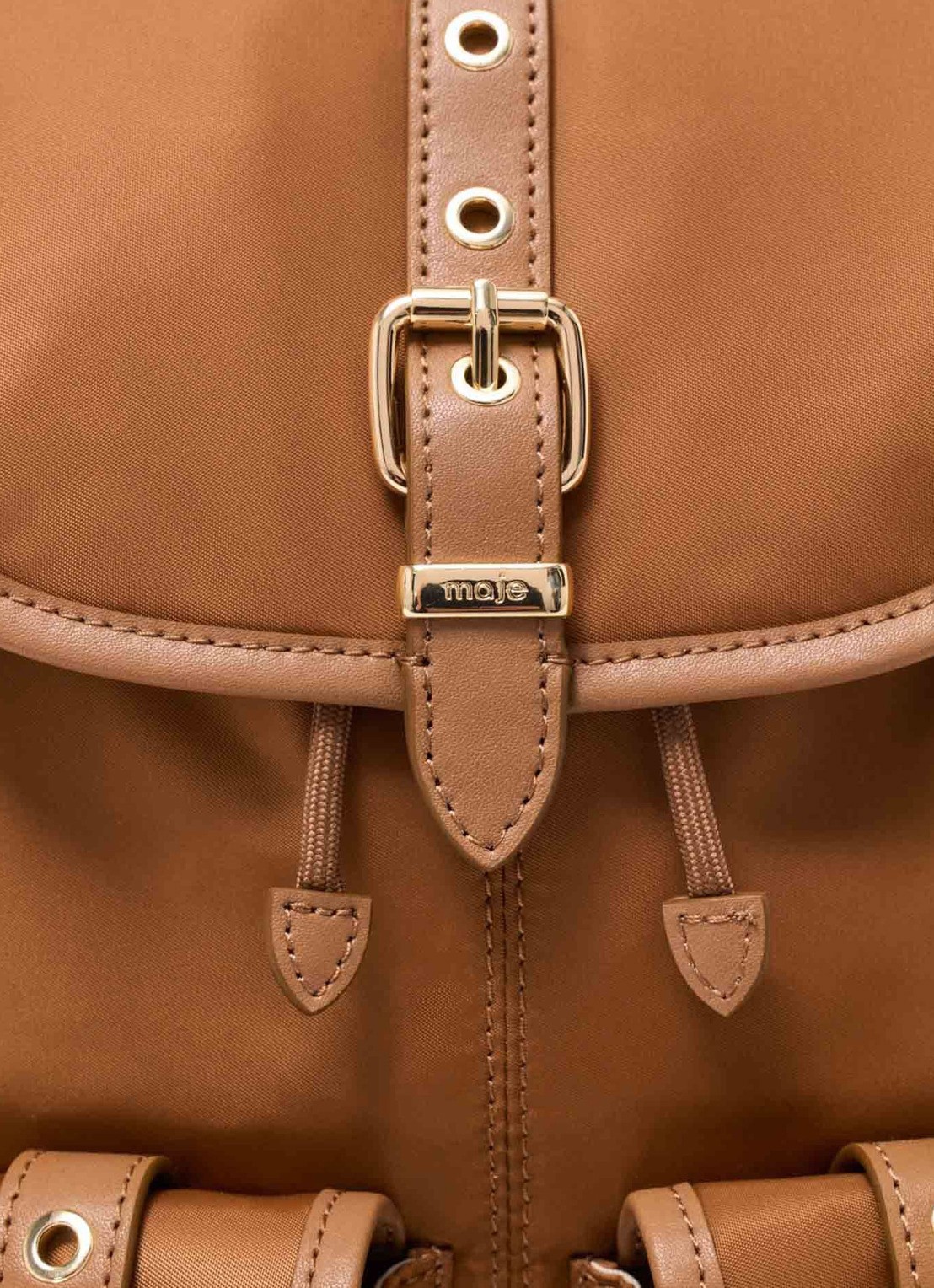 Maje Rugtas van leer en nylon - detail 5 camel