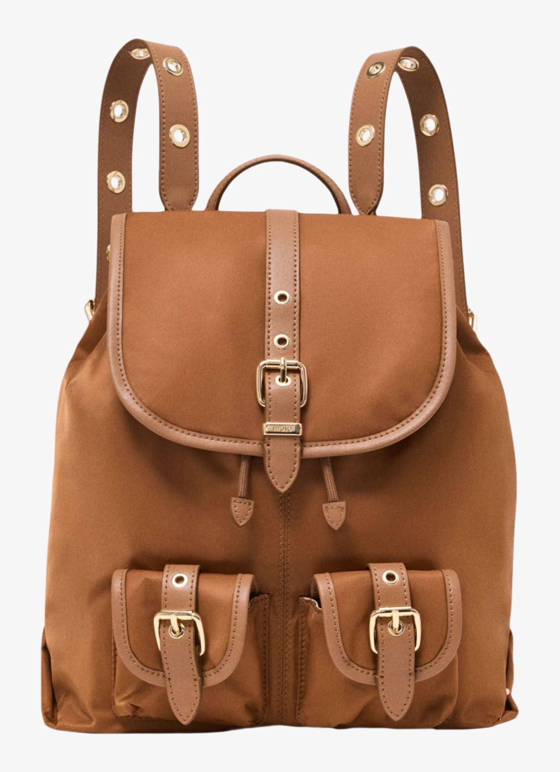 Maje Rugtas van leer en nylon - voorkant 2 camel