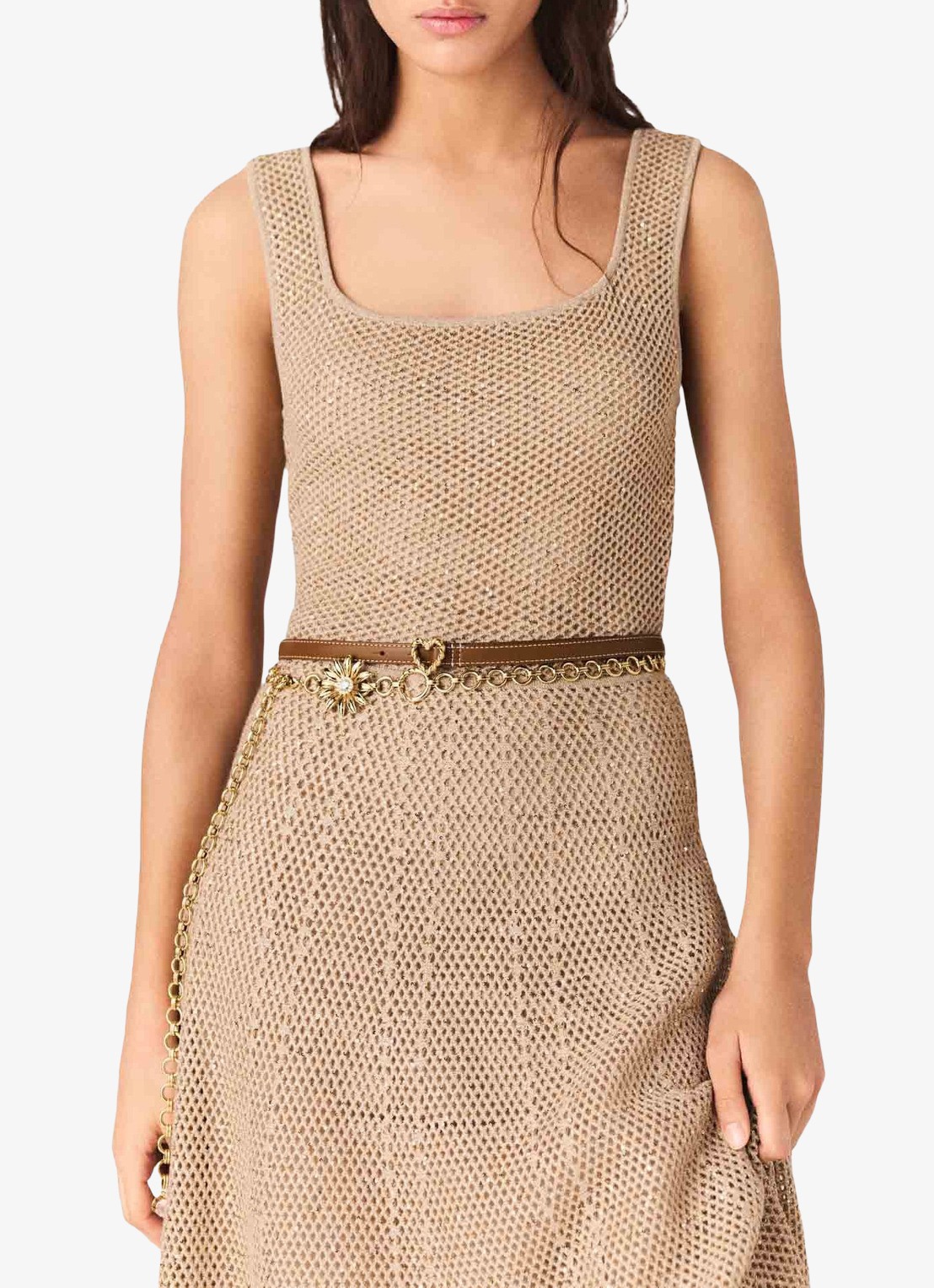 Maje Russelettync midi jurk met strass - detail 6 beige