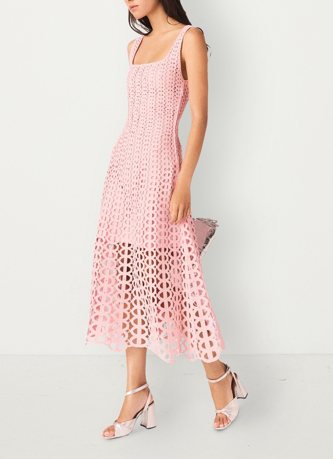 Maje Russelking midi jurk met opengewerkt detail - detail 2 roze
