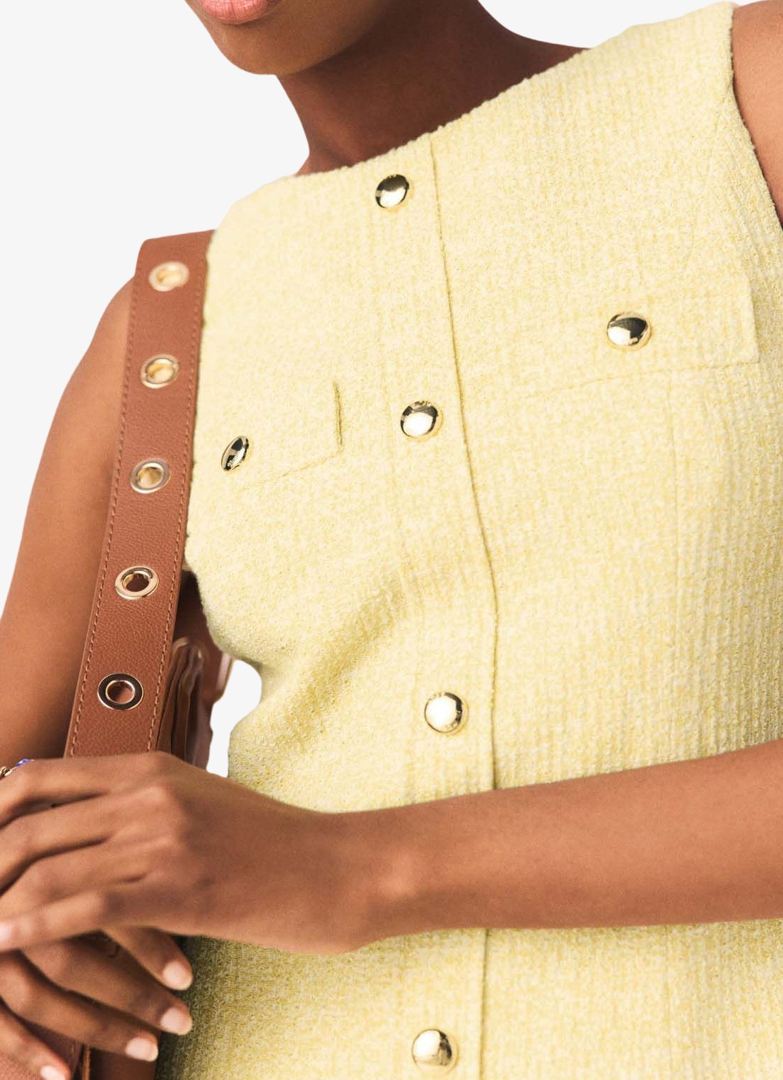 Maje Rylener mini jurk met tweed-look - detail 6 lichtgeel