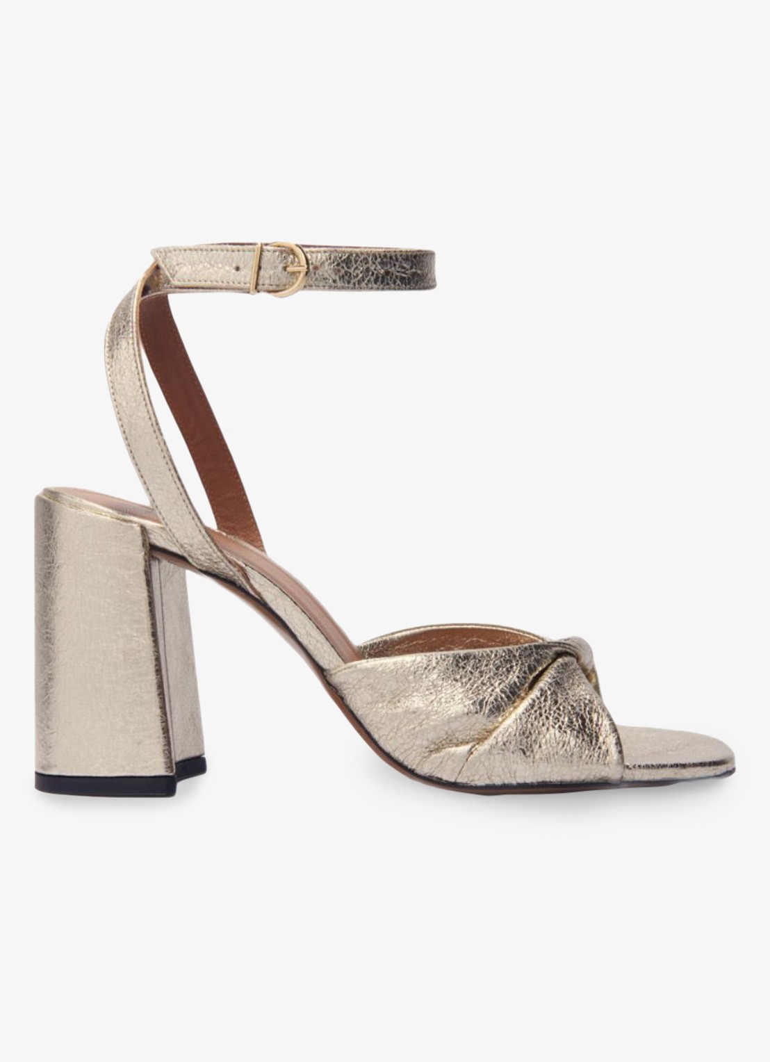Maje Sandalette van leer met metallic finish - voorkant goud
