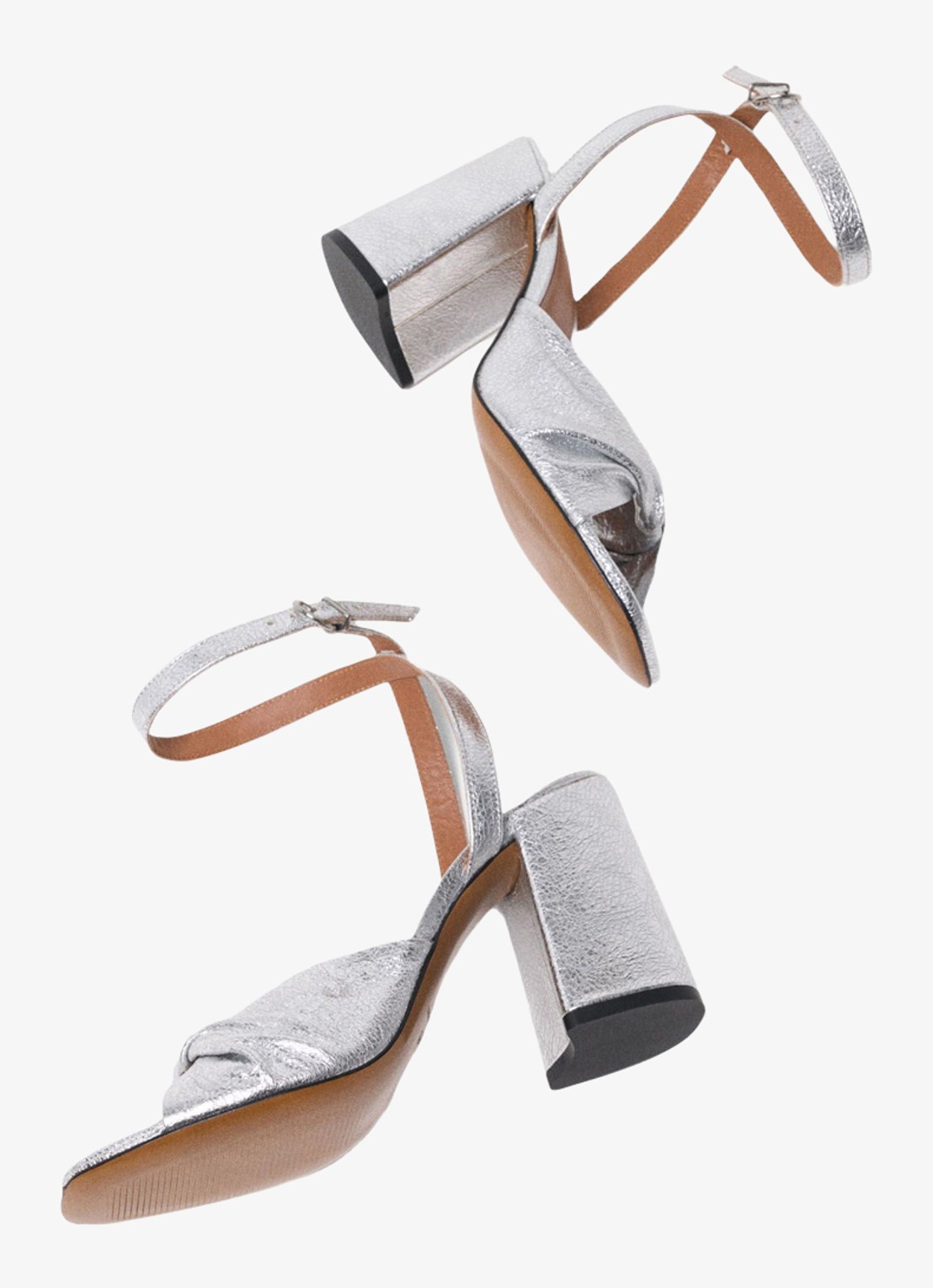 Maje Sandalette van leer met metallic finish - detail 4 zilver