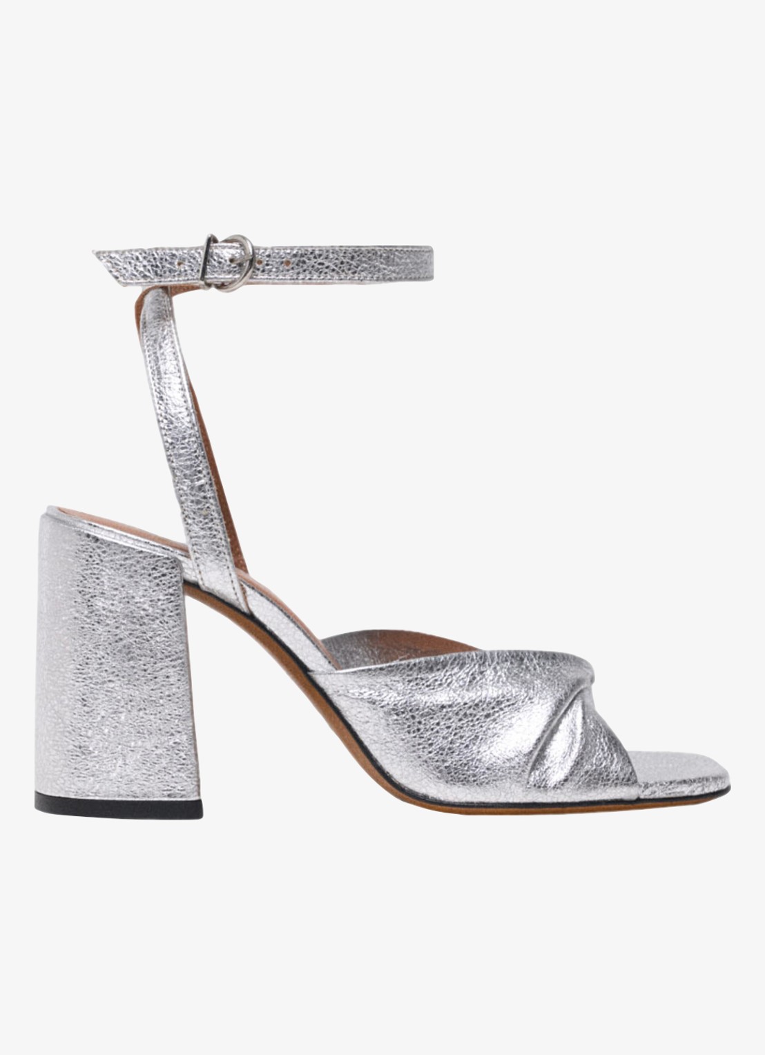 Maje Sandalette van leer met metallic finish - voorkant 5 zilver