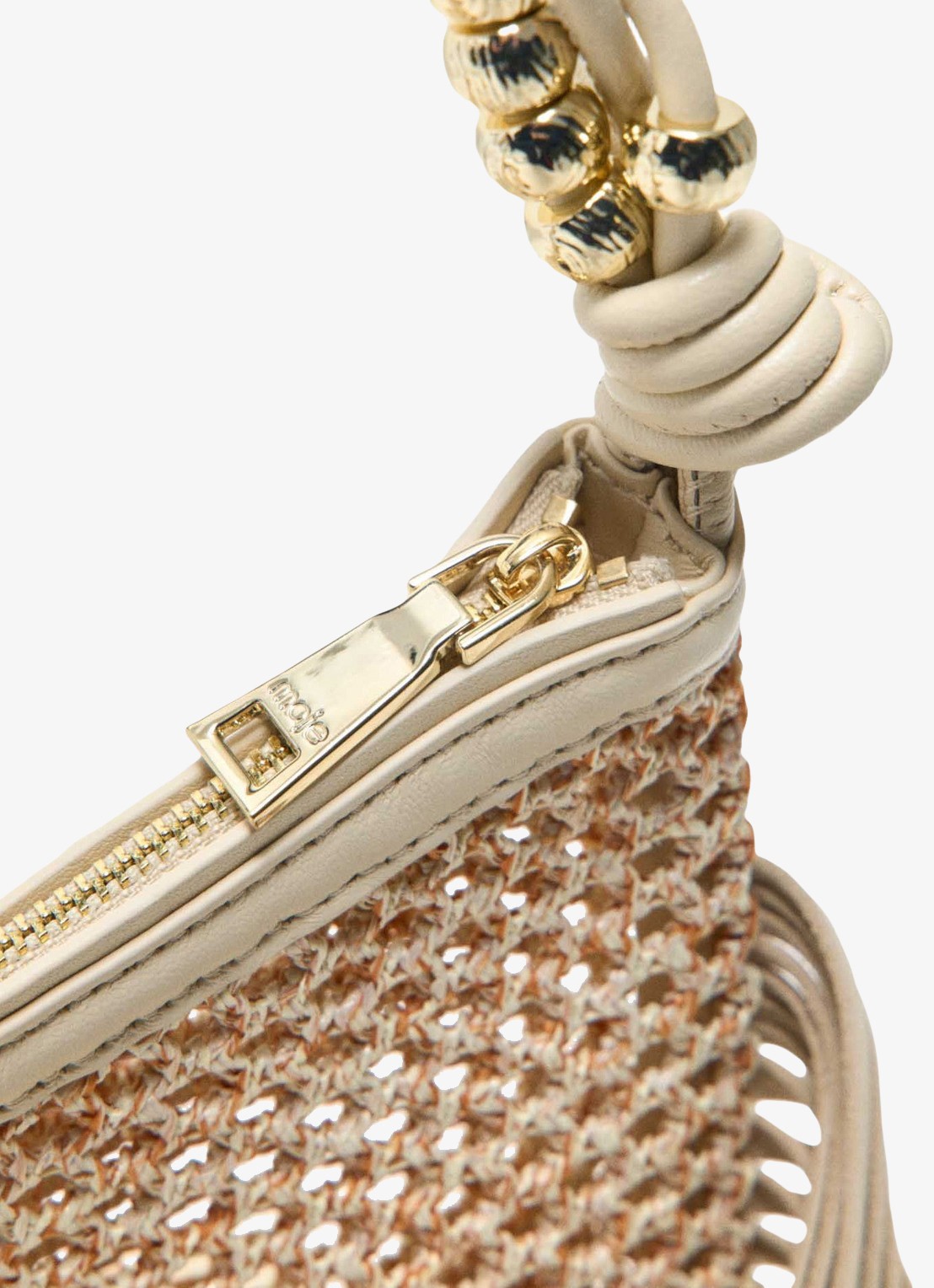 Maje Schoudertas met franjes - detail 2 beige