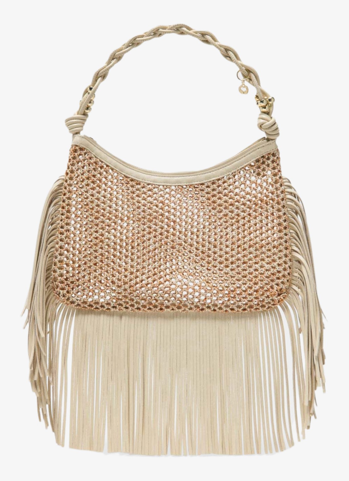 Maje Schoudertas met franjes - detail 5 beige