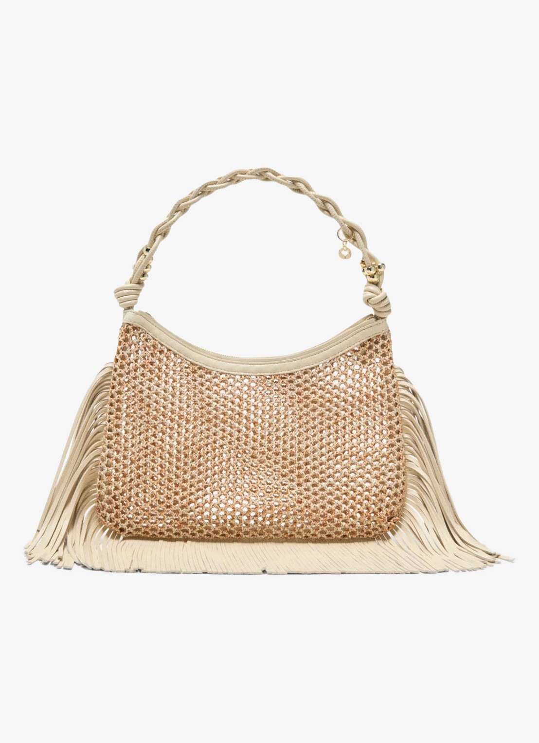 Maje Schoudertas met franjes - voorkant 6 beige