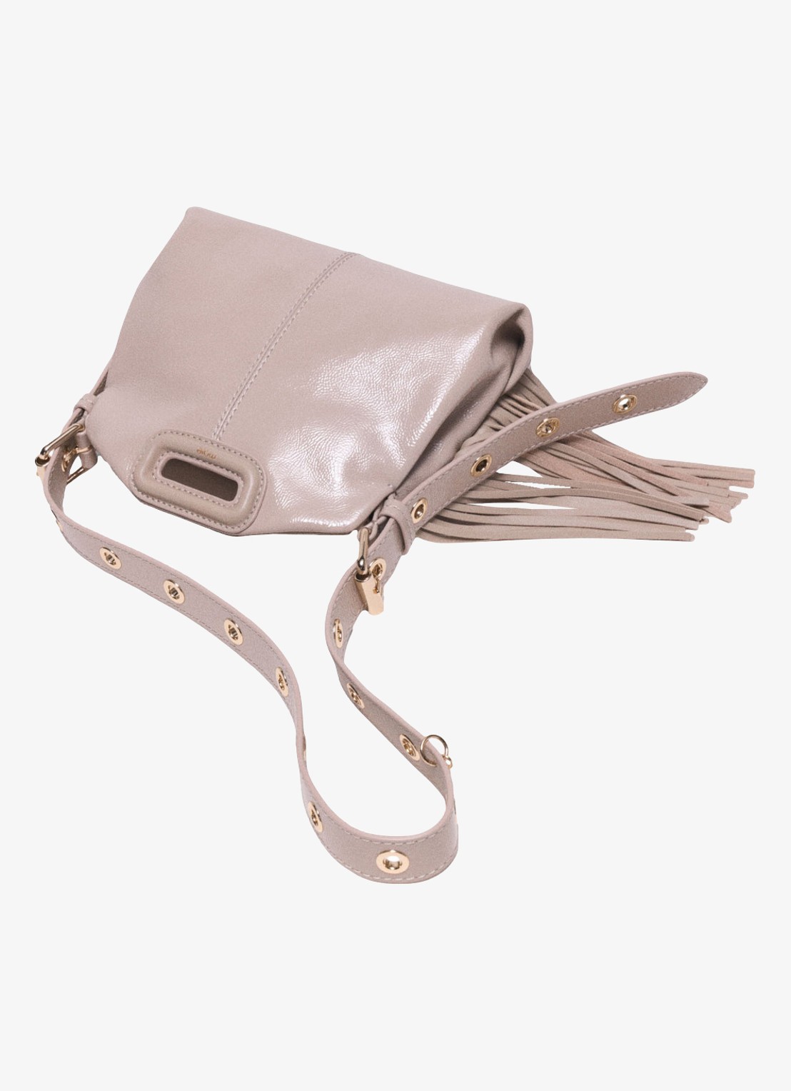 Maje Schoudertas van lakleer - detail 3 beige