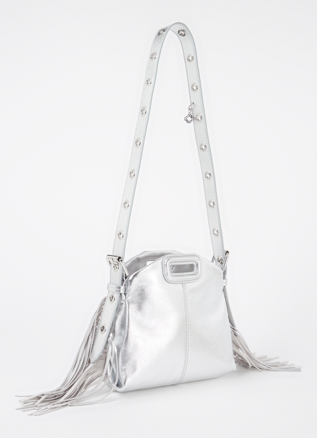 Maje Schoudertas van leer met metallic finish - achterkant 4 zilver