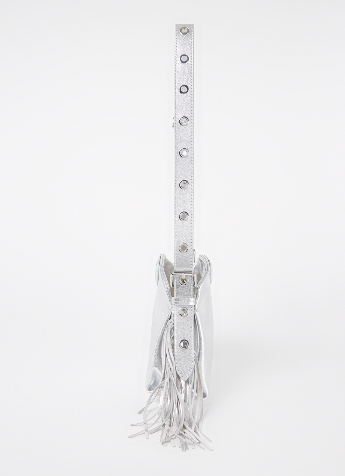 Maje Schoudertas van leer met metallic finish - detail 3 zilver
