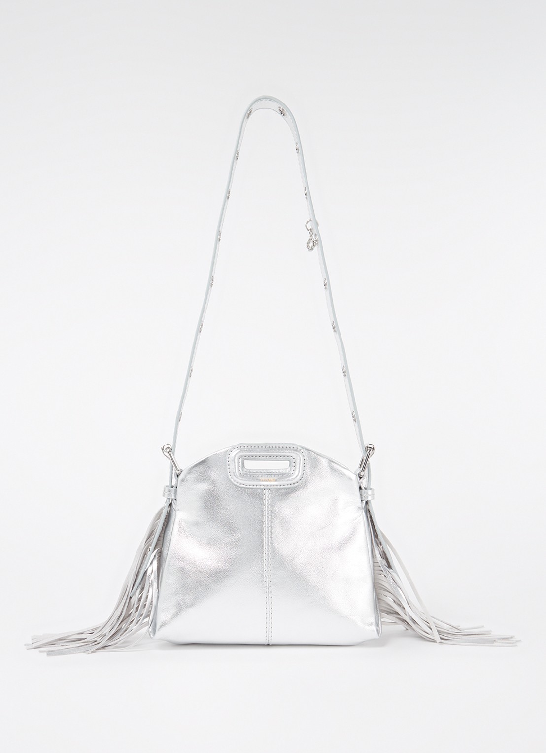 Maje Schoudertas van leer met metallic finish - voorkant zilver