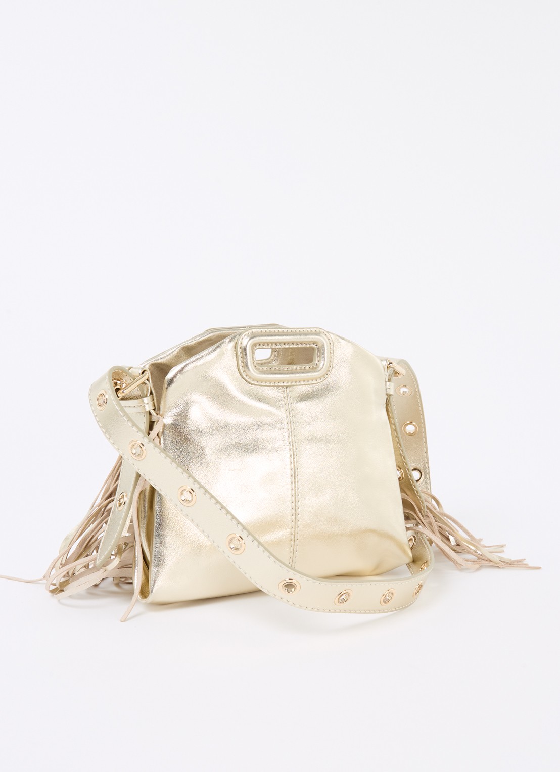 Maje Schoudertas van leer met metallic finish - achterkant geelgoud