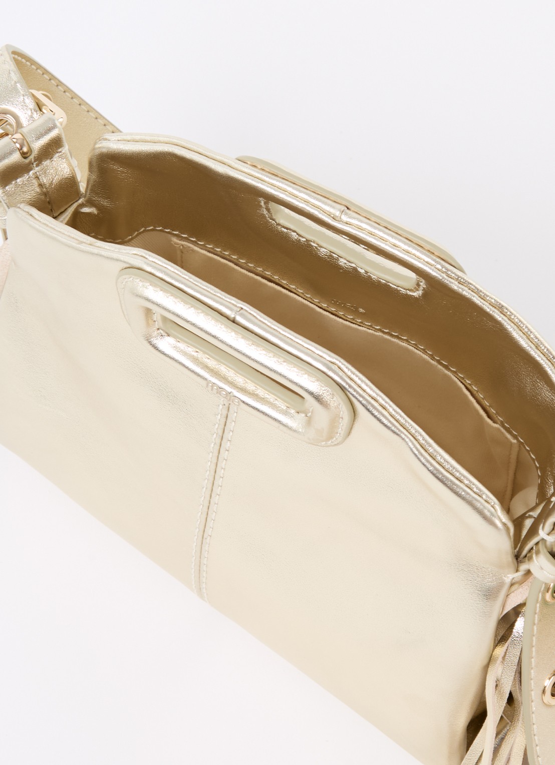 Maje Schoudertas van leer met metallic finish - detail 3 geelgoud