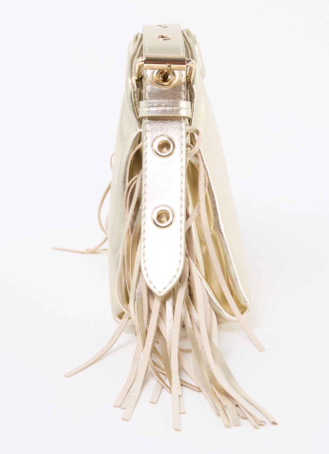 Maje Schoudertas van leer met metallic finish - detail 4 geelgoud