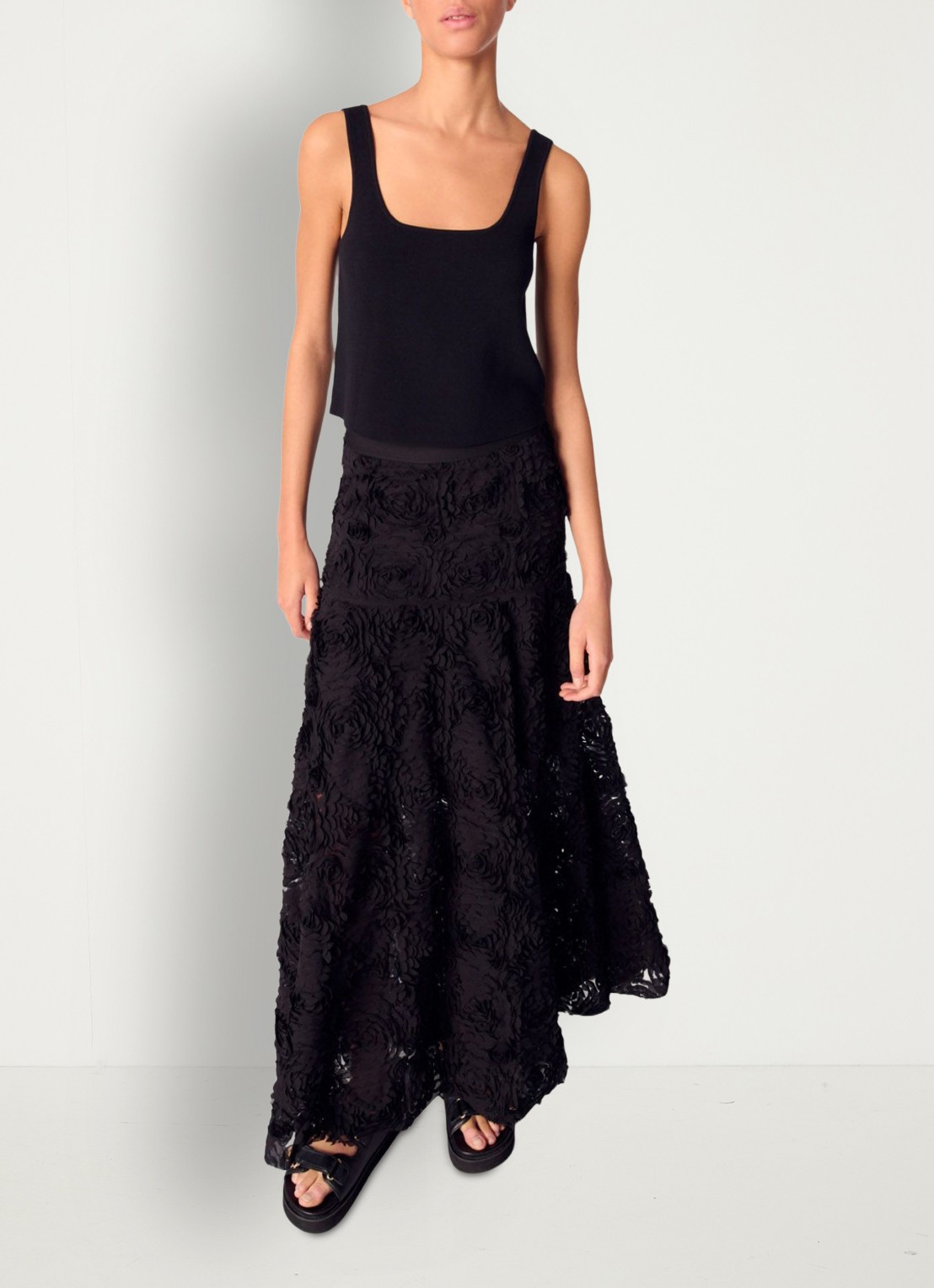 Maje Semi-transparante maxi rok met structuur - detail zwart