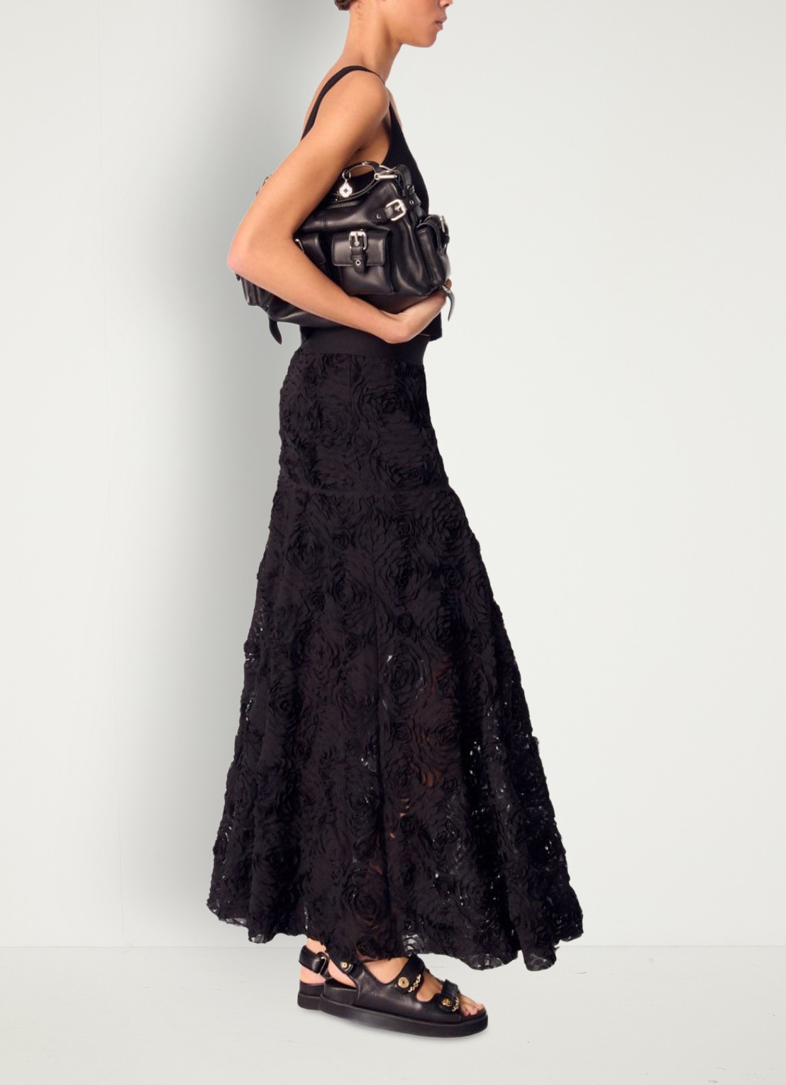 Maje Semi-transparante maxi rok met structuur - detail 2 zwart