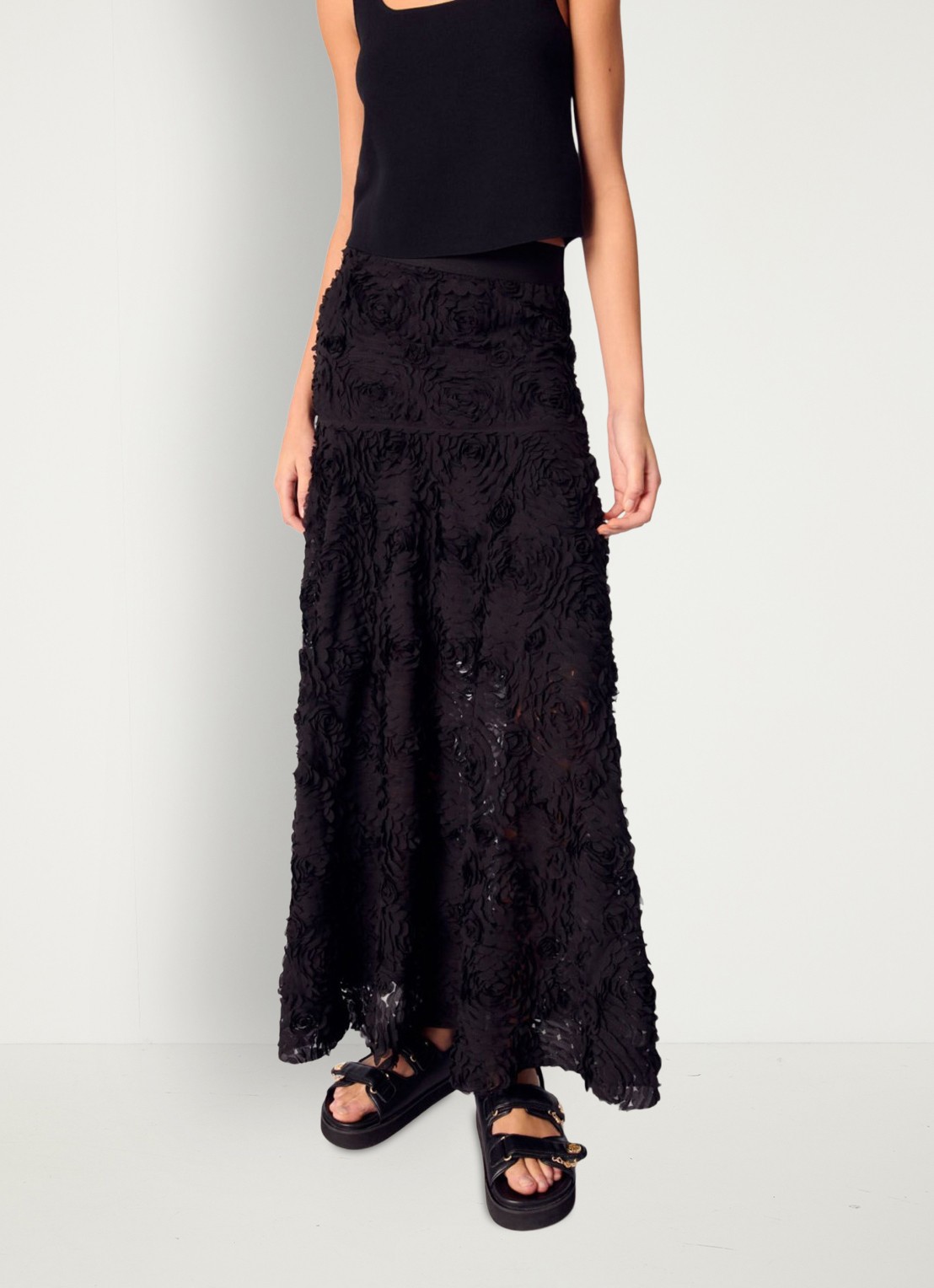 Maje Semi-transparante maxi rok met structuur - detail 3 zwart