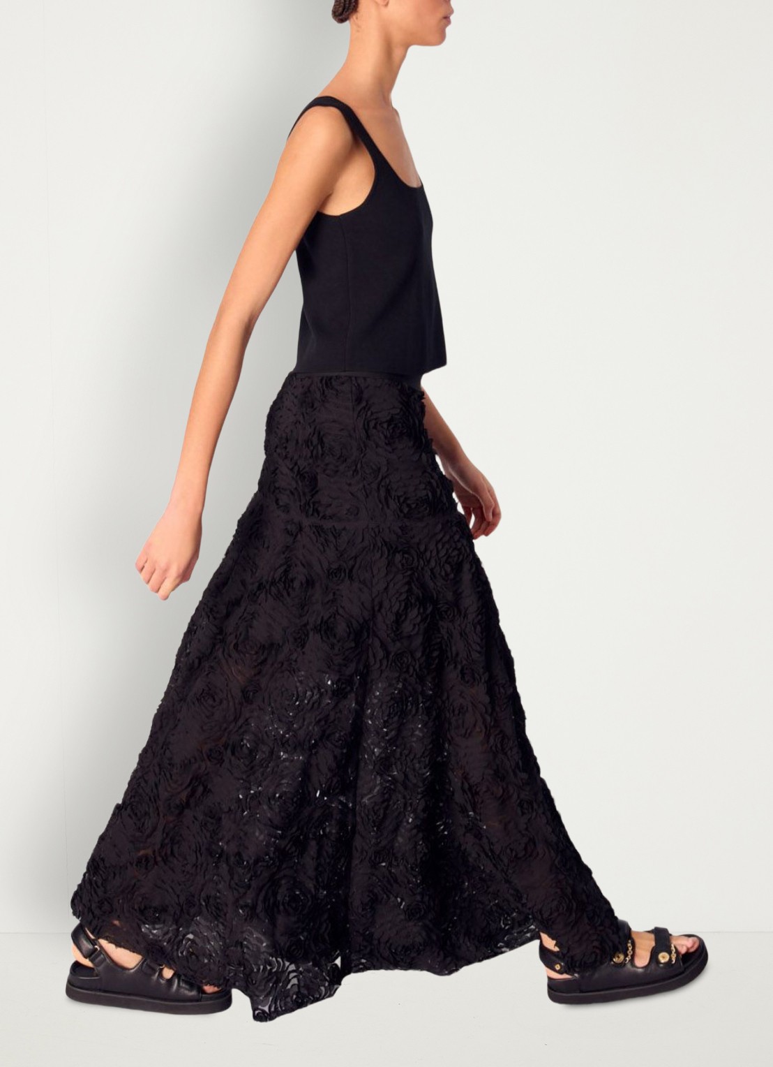 Maje Semi-transparante maxi rok met structuur - detail 4 zwart
