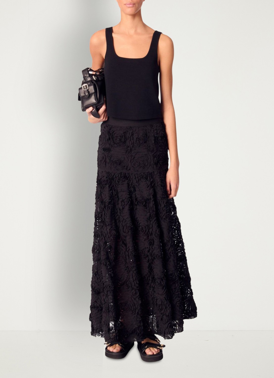 Maje Semi-transparante maxi rok met structuur - voorkant 6 zwart