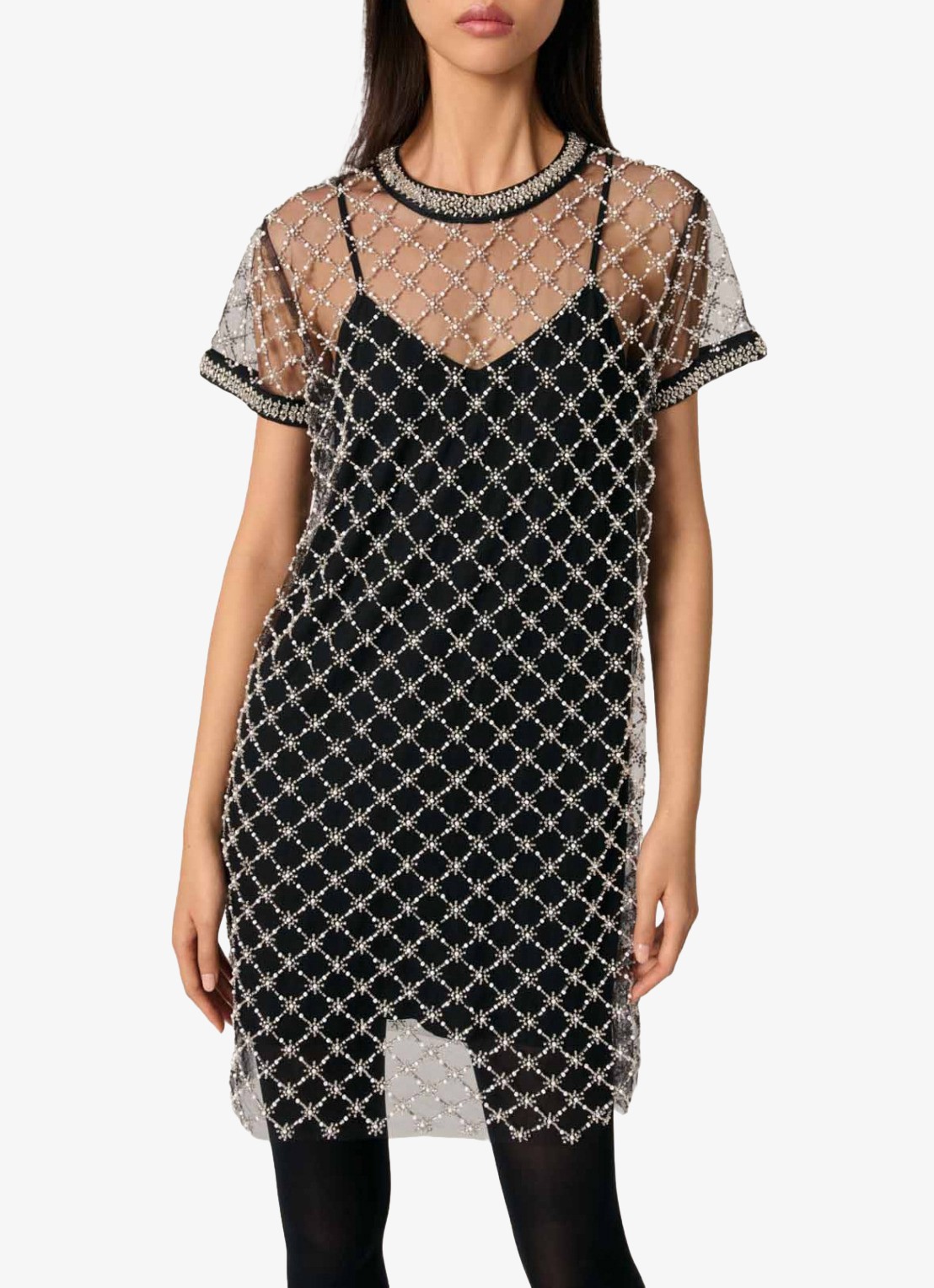 Maje Semi-transparante mini jurk met kralendecoratie - detail 4 zwart