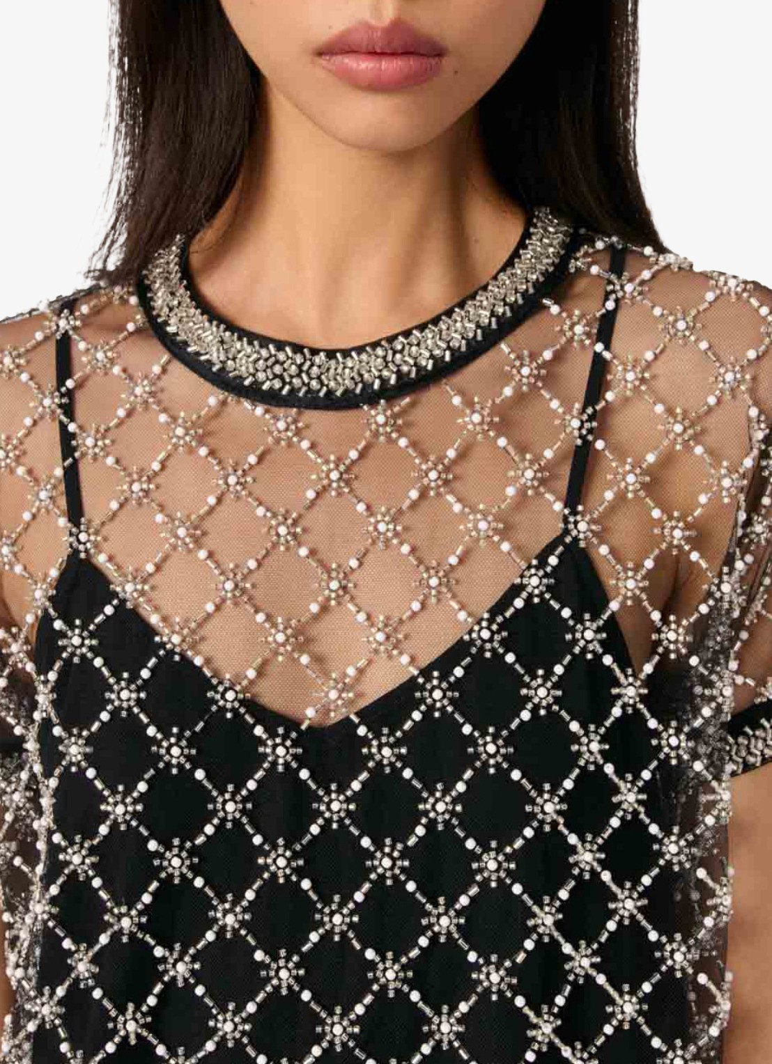 Maje Semi-transparante mini jurk met kralendecoratie - detail 6 zwart